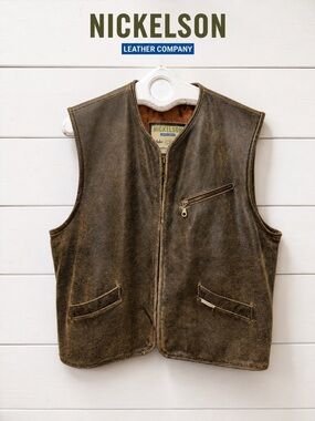 Nickelson Distressed Leather Vest – Brown – Size XL